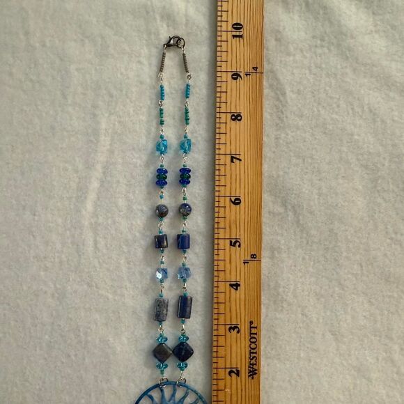 Handmade Blue Celestial Sun Pendant Necklace. - Picture 3 of 4